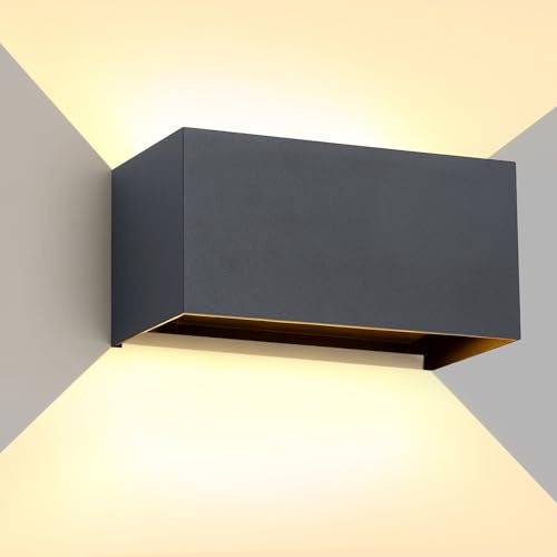 25W LED Applique da Esterno/Interno Lampada a Parete IP65 Impermeabile Moderno Alluminio Antracite 3000K Bianco Caldo Applique per Esterno Luce da Parete Angolo di Luce Regolabile, Antracite