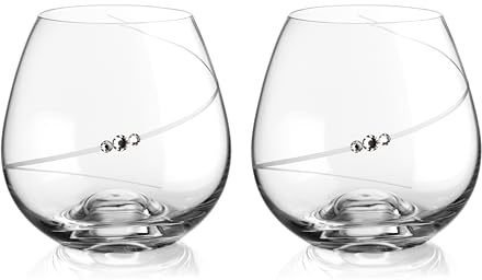 DIAMANTE Stemless Wine Gin Cocktail Glasses Pair ‘Silhouette’ – Crystal Wine Glasses with no stem Embellished with Sparkling Crystals - Box of 2