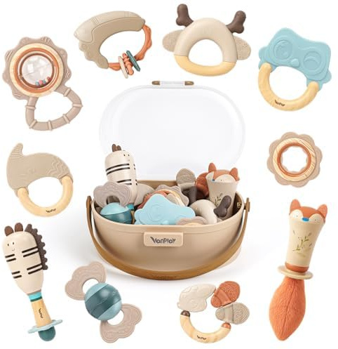 Baby Rassel 0-6 Monate Beißring Montessori Spielzeug Sensorik Zahnungshilfe Baby Spielzeug 6 Monate(10Pcs）