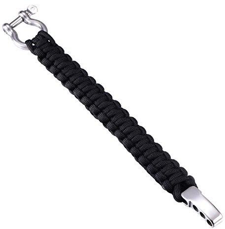 DonDon Herren Survivalarmband Paracord Outdoor Armband geflochten schwarz