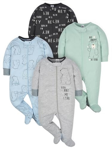 Gerber Baby Boys 4 Pack Sleep 'N Play Footie, Bear, Preemie