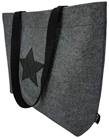 Tebewo verschließbare Filztasche - praktische Einkaufstasche mit Druckknopf - modische Shopping Bag - Einkaufskorb aus Filz - faltbare Tragetasche - Grau mit Stern