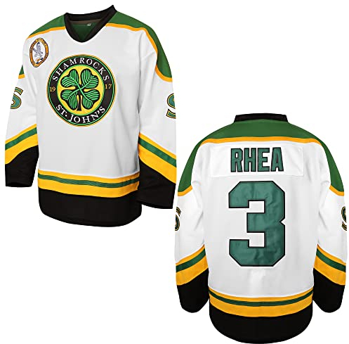 3 Ross The BOSS Rhea Hockeytrikot für Herren, ST John's Shamrocks genäht mit EMHL Patch Weiß Grün Schwarz, 3 Weiß, X-Groß