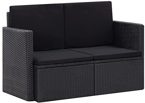 Gecheer Gartensofa 2-Sitzer Rattan Sofa Balkonmöbel Lounge Sofa Outdoor Balkonsofa Balkon Couch Garten Gartenbank Sitzbank Gartenmöbel Set Loungemöbel Terrasse, mit Auflagen, Schwarz 118 x 65 x 74 cm
