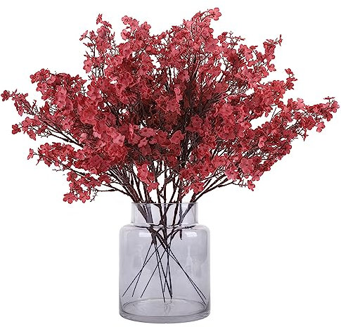 N&T NIETING Gypsophila Artificial Flowers, 12Pcs Real Touch Red Silk Flowers Fake Baby Breath Flowers for DIY Wedding Bouquet Party Table Centerpieces Arrangements Home Decor, Dark Red