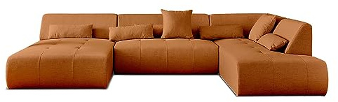 Lisa Design - Canapé Panoramique d'angle Droit - Onyx en Tissu - Grand Sofa XXL Terracotta 7 Places - Salon