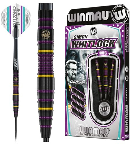 WINMAU - Simon Whitlock - The Wizard - 85% Pro-Series 22g - 85% Tungsten - Professional Darts Set with Dart Flights and Dart Shafts (Stems)