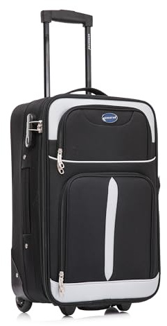 Aerostar Carry-on 20 Lightweight Soft Expandable Suitcase, Hand Luggage 2 Wheel & Combination Lock, 55x35x20cm | Accepted All Airlines easyjet, RyanAir, British Airways (Black/Grey, 36 litres)