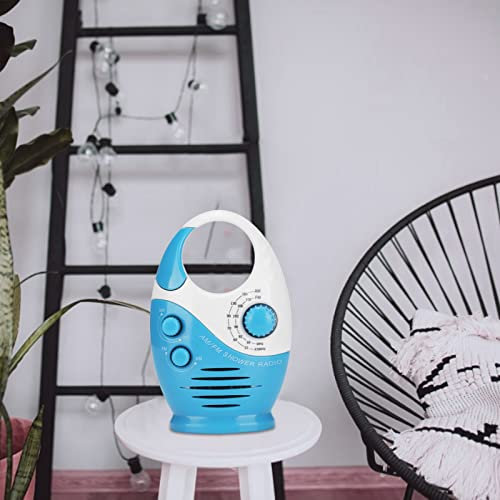 Portable Radio Waterproof Shower Radio with Built-in Speaker Convenient Radio for Broadcast Hook Type Blue AM FM Radio Battery Operated Music Messages