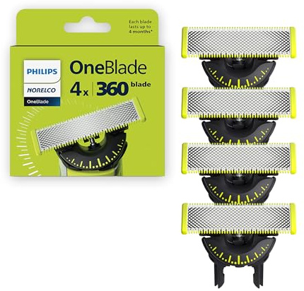 Philips Norelco OneBlade 360 Klingen, echte Ersatzklingen für OneBlade Elektrorasierer und Trimmer, 4 Stück, QP440/80