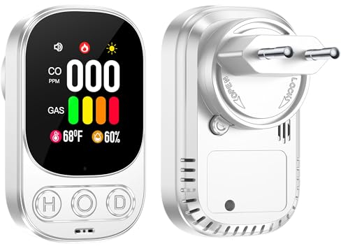 Gedsffati Gas- und CO-Melder mit Stecker für Haus, Gasmelder Gasalarm, Kohlenmonoxidmelder CO-Warnmelder Warner Zuhause, Brenngasmelder für Erdgas LPG Methan Propan Butan, Weiß, HD08-G