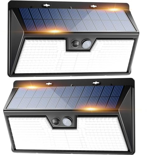 Peasur 318 LED Lampe Solaire Extérieur Détecteur de Mouvement【Lot de 2】 Lumière Étanche Sans Fil 3 Modes Spot LED Éclairage Extérieur Solaire pour Jardin Decoration