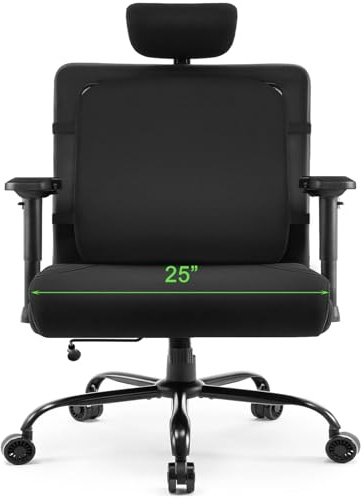 WUDOYO Extra Wide Seat Office Chair for Big and Tall 500lbs, with High Back Adjustable Headrest Lumbar Support Arms Wheels Heavy Duty (Breathable Fabric Seat)