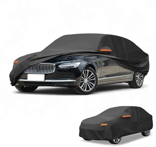 Partuto Funda para Todo Clima Protección Exterior Completa Anti-UV Sol Lluvia para Volvo S90 Sedán 190T-PU Negro con Franjas Reflectantes