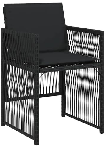 vidaXL Lot de 4 Chaises de Jardin avec Coussins, Sièges avec Dossier, Chaises à Manger, Meubles de Terrasse Patio, Noir Résine Tressée