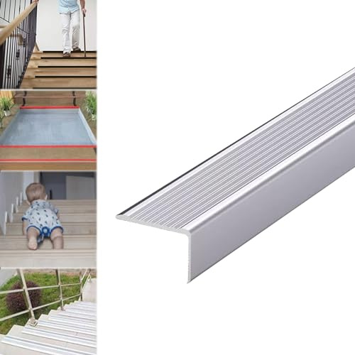 Profilo per bordi di gradini, Protezione for bordi scale in lega di alluminio da 2 mm, 90 cm, multicolore, diverse misure(Silver,W 50mm)