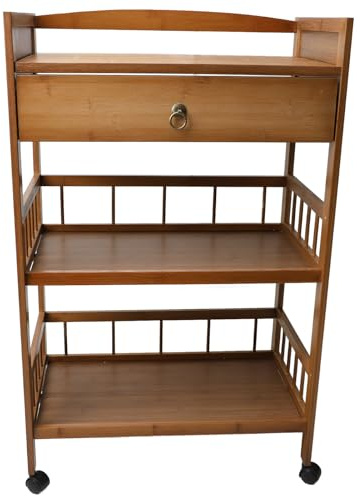 generic Carro de Servicio Móvil con 4 Ruedas, Mesa Auxiliar Rodante de bambú de 31,5 Pulgadas, Organizador de Almacenamiento Multiusos, Gabinete de café para Sala de Estar y Cocina