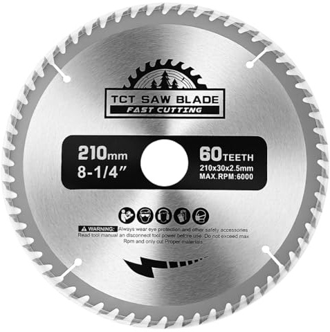 Flintronic 1PC Hoja de Sierra Circular para Madera, Hoja de Sierra Circular 210 x 30 mm 60 Dientes, Ho-ja de Sier-ra Circul-ar de Corte Fino, para Madera, Paneles de Yeso, Laminado, Plástico