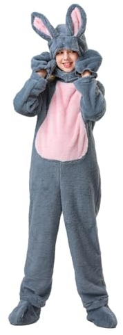 Déguisement Lapin Animaux Enfants Garçon Fille Costume Pyjama Pilou Combinaison pour Pâques Carnaval Noël Anniversaire Mascarade Cosplay Halloween