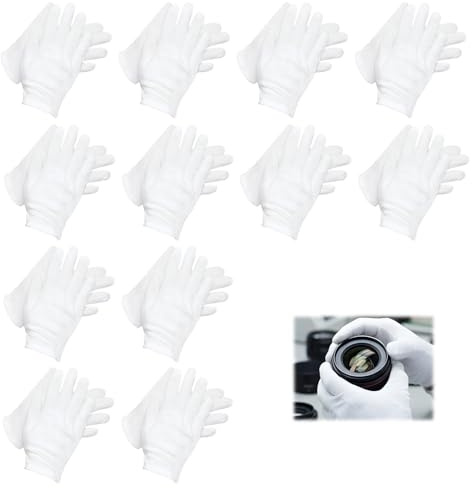 12 PCS Gants En Coton Blanc, Gants Dermatologiques, Gants pour Hydratation Et Eczema, Doux Et Respectueux de La Peau, Pour Les Soins Cutanés, L'examen Des Bijoux Et Le Travail Quotidien
