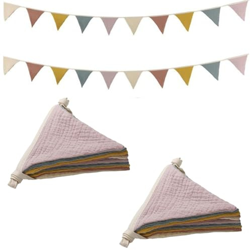 2 Pezzi Bandierine per Cameretta dei Bambini, Bandierine Ghirlanda Stoffa Doppia Faccia, Feste Striscione Bandiere Decorazioni, per Picnic, Matrimoni, Natale (20 Bandiere)