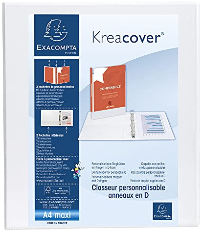 Exacompta - Ref. 51842E - Box mit 10 anpassbaren starren blickdichten Ordnern mit 3 Taschen - 4 D-Ringe à 30 mm - Außenmaße: 32 x 27,7 cm - Format zum Abheften A4 Maxi - Farbe: Weiß