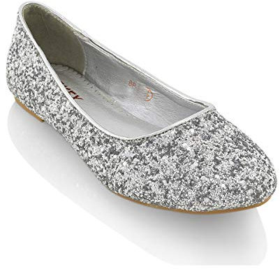 Womens Ladies Flat Ballet Glitter Bridal Bridesmaid Prom Dolly Sparkly Pumps Slip On Shoes Size 3-9