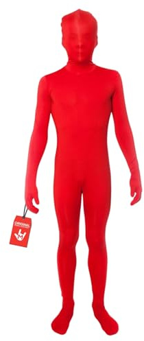 Morphsuits röd helkroppsdräkt för barn, rolig maskeraddräkt pojkar flickor – L (120–137 cm)