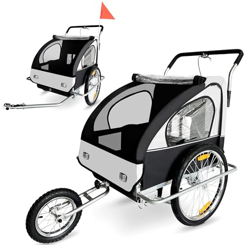 SAMAX Children Bike Trailer 2in1 Kids Jogger in White/Black - Silver Frame