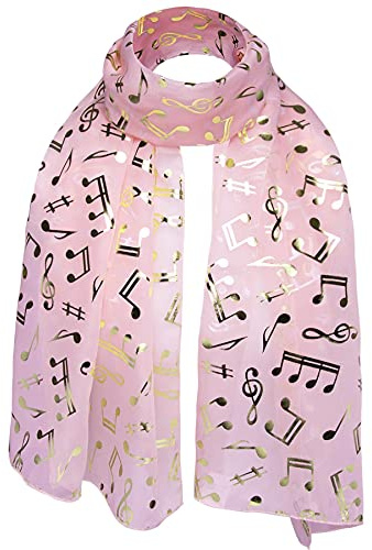 Basic Sense Music Note Instrument Gold Foil Metallic Print Lightweight Scarf for Unisex Women Men Musical Group Performance Concert Church School Choir