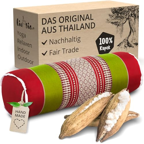 livasia Nackenrolle extralang Nackenstützkissen - Ø 17x56cm - Nackenkissen, Sofakissen Muster, Beinlagerungskissen Kapok, Armlehne Palettenmöbel, Garten und Balkon, handgefertigt (Rot/Grün)