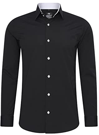 Rusty Neal-herrskjorta premium slim fit långärmad stretch kontrast skjorta affärsskjorta fritidsskjorta, Svart/vit, XL