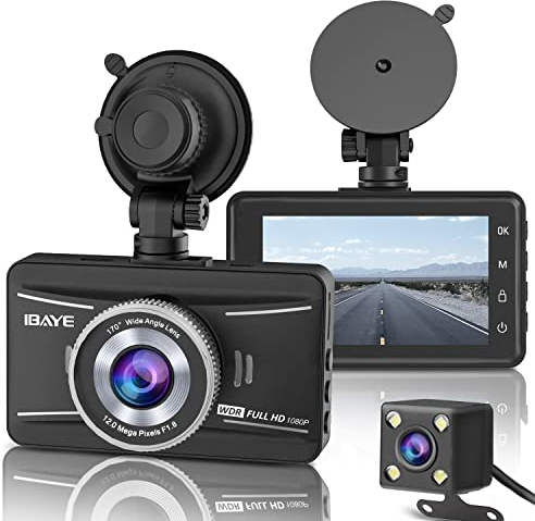 IBAYE Dash Cam Front and Rear, 1080P Full HD Dual Dashcam In Car Dual Dashboard Camera 170°Wide Angle HDR with 3.0 LCD Display Night Vision, Motion Detection, Parking Monitor, G-sensor