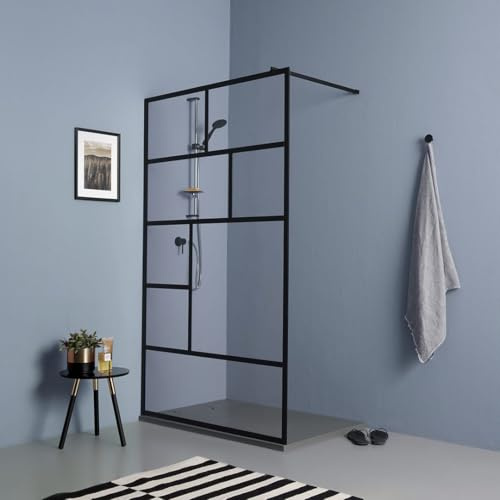 Kiamami Valentina - Cabine de douche à l'italienne avec verre transparent et cadre noir 110cm