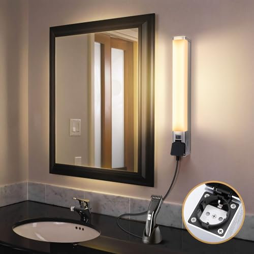 Aigostar Lámpara LED de Espejo con toma de corriente 46.5cm 10W 960LM Apliques Espejo de Baño 4000K Luz natural Lámpara LED de Pared IP44 230V Luz de Espejo de Baño de Blanco