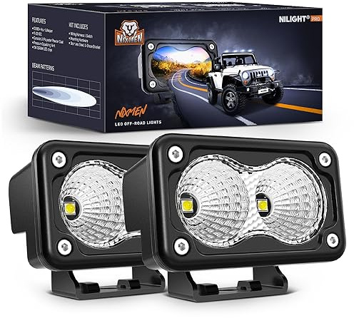 Nilight Motorcycle LED Pods 2 PCS 3 Inch Flood Offroad Fog Light 1160LM Built-in EMC Driving Auxiliary Lights for Motorbike SUV ATV Truck Boat Tractor Forklift