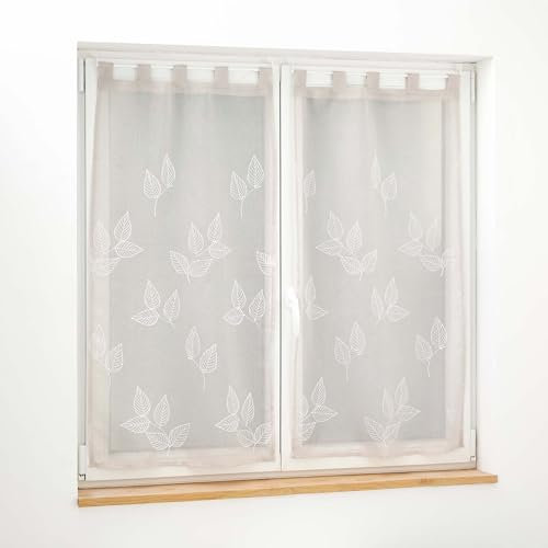 Douceur d'Intérieur, coppia di tende con passanti (2 x 60 x 120 cm) Berry, tortora, tulle sabbiato ricamato