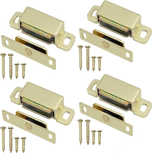 Magnet Latches for Cupboards Brass Cupboard Magnetic Door Catch for Cabinet Kitchen Latch with Screws Small Home Furniture Plastic Shell Metal Plate Pack of 4.