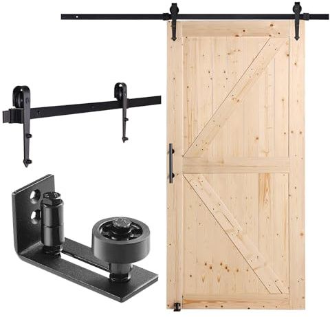 VEVOR Kit Ferramenta per Porta della Stalla 812,8 x 2133,6 mm Set Porta della Stalla Silenziosa, Cancello Scorrevole in Legno e Vetro, Guida a Pavimento 8 in 1, Maniglia della Porta, per Soggiorno