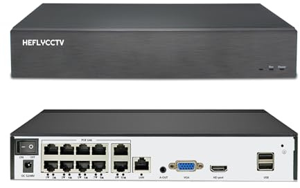 HEFLYCCTV 10 Canales NVR 4K Soporte 10 x 8MP/5MP/4MP/2MP/1080P Cámaras IP, con 10 Puertos PoE,10CH Grabadores de Video en Red con Detección de Movimiento,Disco Duro No Incluido