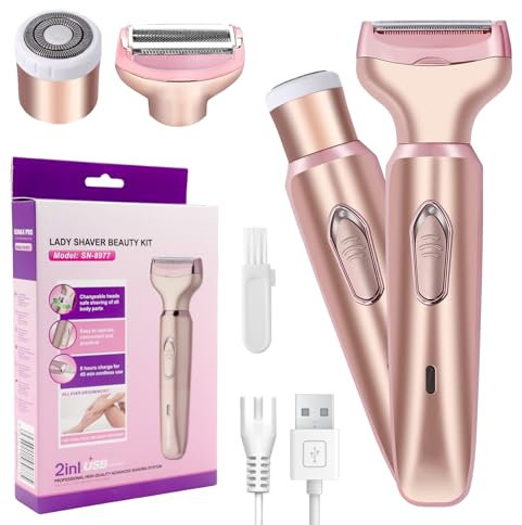 Elektrischer Rasierer für Frauen,2 in 1 Nass- und Trockenrasierer,Wasserdichter Elektrischer Rasierer Gesichtshaarentferner für Bikinizone Achseln Beinen Armen und Gesicht