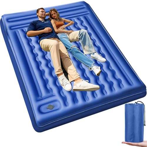 Matelas Autogonflant 2 Personnes 12cm – Tapis de Camping Matelas Gonflable Double Ultraléger avec Pompe à Pied et Oreillers, Matelas d’Extérieur Confortable pour Randonnée, Trekking et Bivouac