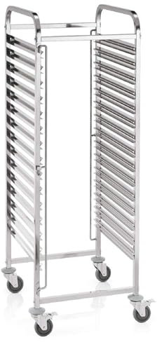 Générique Chariot INOX 15 Niveaux GN 2/1 – Échelle de Rangement et Transport pour Plateaux – roulettes avec Freins – Usage Professionnel en Cuisine et Restauration