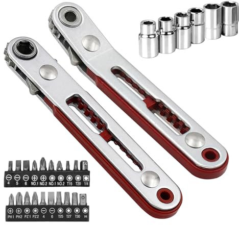 2 Pièces Tournevis a Cliquet, Taille Compacte et Facile à Utiliser, Cle Plate a Cliquet, Utilisations Polyvalentes, Clé à Cliquet Magnétique, pour Travaux de Réparation et D'installation (2)