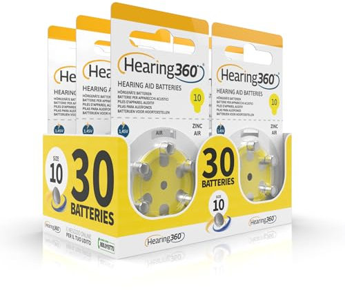 Hearing360 batterie per apparecchi acustici PR70 misura 10, pile senza mercurio extra durata e affidabilità (5 blister, 30 pile)