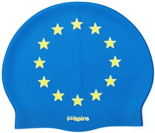 IMSPIRA Gorro Natacion Silicona Adulto Nino Union Europea Bandera Europa Gorro Piscina Unisex Entrenamiento intensivo Gorros Piscina Divertidos Waterpolo aquagym Accesorios mar Lago travesia