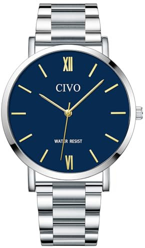 CIVO Edelstahl Analog Uhren für Männer: Mode Minimalismus Design Armbanduhr Herren - Silber Quarz Wasserdicht Herrenuhr