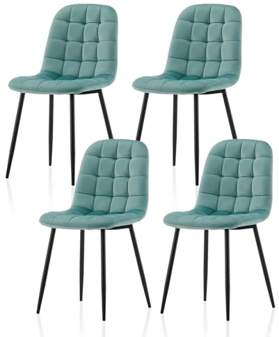 TUKAILAi Dining Chairs Set of 4 Velvet High Back Upholstered Seat Kitchen Chairs with Sturdy Metal Legs for Living Room Dressing Lounge restaurant (Cyan)