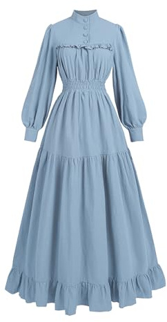 Fiamll Vestido victoriano renacentista maxi vestido de fiesta de manga larga ropa medieval mujer vintage vestido eduardiano vestido de noche elegante vestido casual, azul claro, XXL