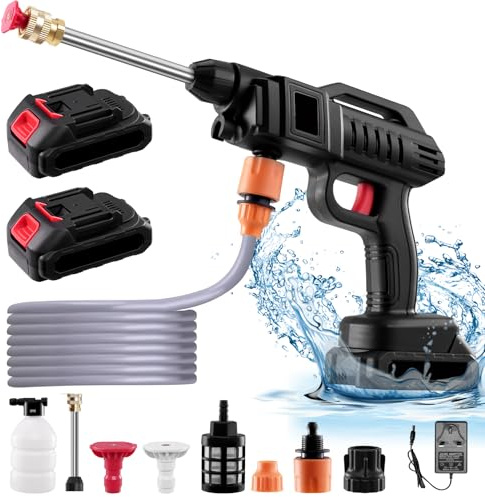 21V Cordless High Pressure Washer Gun | 1500W Handheld Power Washer Kit with Battery, Nozzle & 16.5ft Hose | for Car Washing, Patio Cleaning, Garden Watering